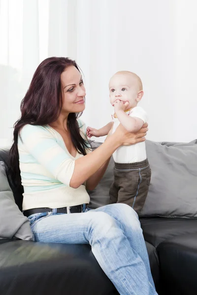 Cheerful mother of the boy child. — Stock Photo, Image