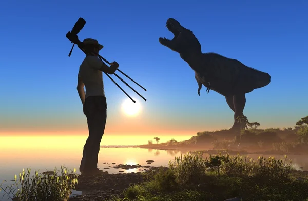カメラマンと恐竜 — ストック写真