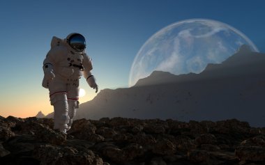 arka planda gezegenin astronot.