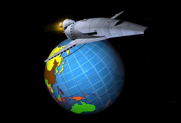 Космический корабль и модель земного шара — стоковое фото