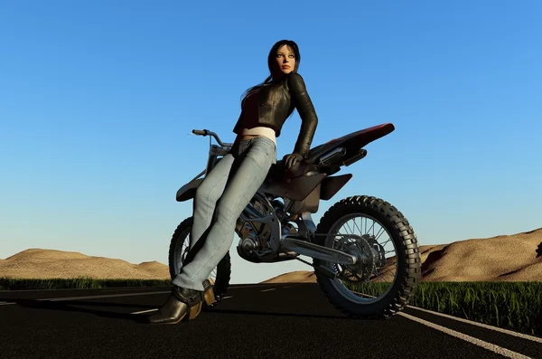 A girl and a motorcycle — Stock Photo, Image