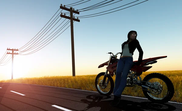 少女とバイク — ストック写真