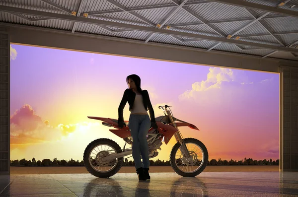 A girl and a motorcycle — Stock Photo, Image