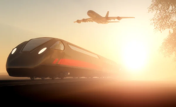 Zug und Flugzeug — Stockfoto