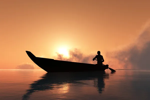 Человек в лодке — стоковое фото