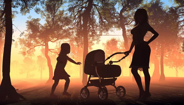 The woman with a baby carriage — Stock Photo, Image