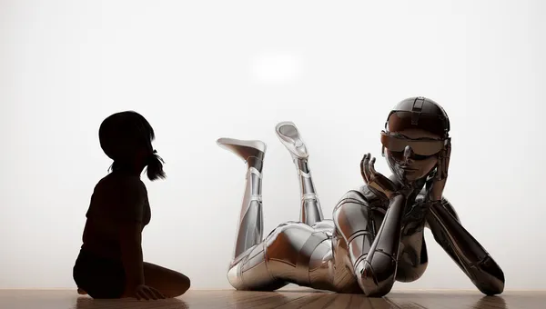 A menina e o robô — Fotografia de Stock
