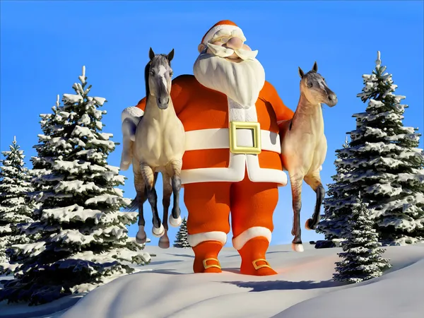 Santa med hästar — Stockfoto