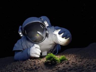 Astronot ve ağacında yer., 3d render