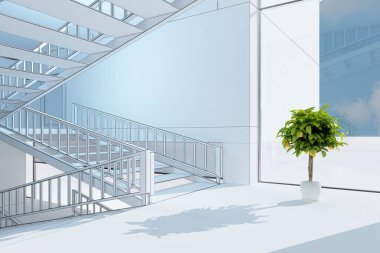 Beyaz arkaplandaki bina inşaatının grafik görüntüsü, 3d oluşturma