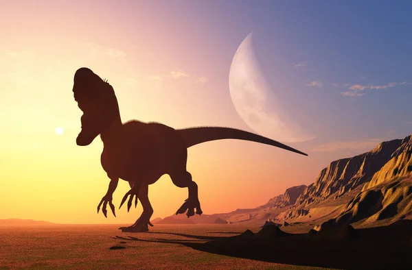 Riesiger Dinosaurier Auf Dem Hintergrund Des Farbenfrohen Himmels Render — Stockfoto