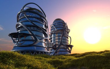3D modern şehir görüntüsü