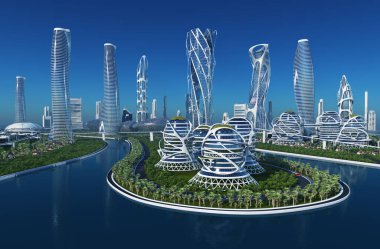 3D modern şehir görüntüsü