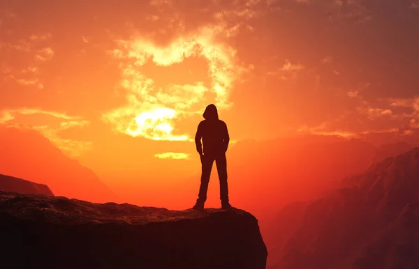 Silhouet Van Mens Achtergrond Van Natuur Renderen — Stockfoto