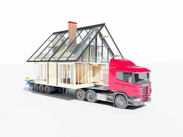 Lkw Mit Einem Haus Auf Weißem Hintergrund Darstellung — Stockfoto
