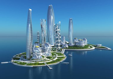 Sudaki şehir, 3D görüntüleme.