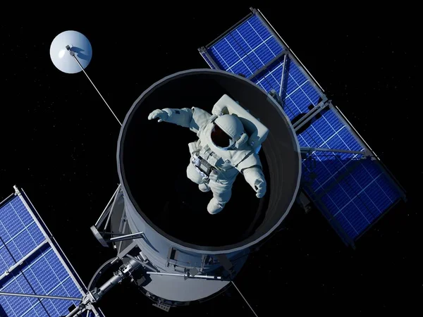 Astronaut Space Stationon Black Background Render — Stock Photo, Image