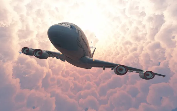 Avión Pasajeros Sobre Las Nubes Renderizar — Foto de Stock