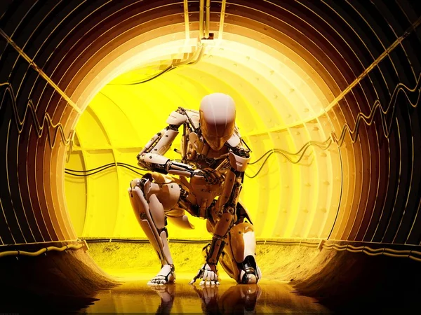 机器人在隧道里 3D渲染 — 图库照片
