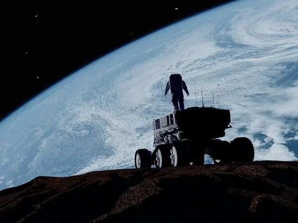 Der Astronaut Auf Dem Hintergrund Des Planeten Rendering — Stockfoto