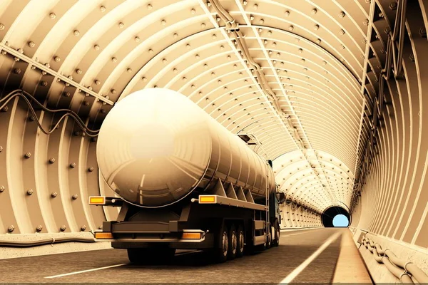 Camion Guidato Carburante Nel Tunnel Rendering — Foto Stock