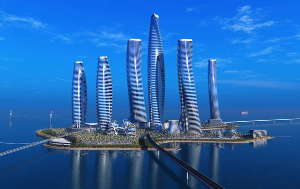 Edifício Moderno Island Renderizar — Fotografia de Stock