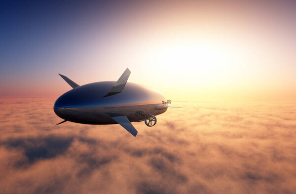 The airship above the clouds. ,3d render