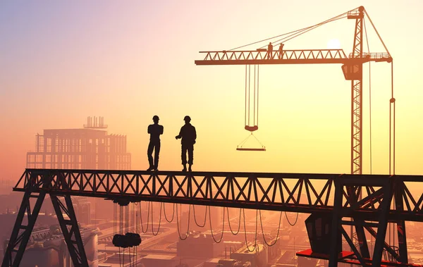 Silhouettes Workers Background City Render — Stock Photo, Image