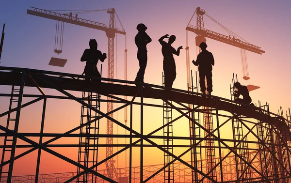 Silhouettes Workers Background City Render — Stock Photo, Image