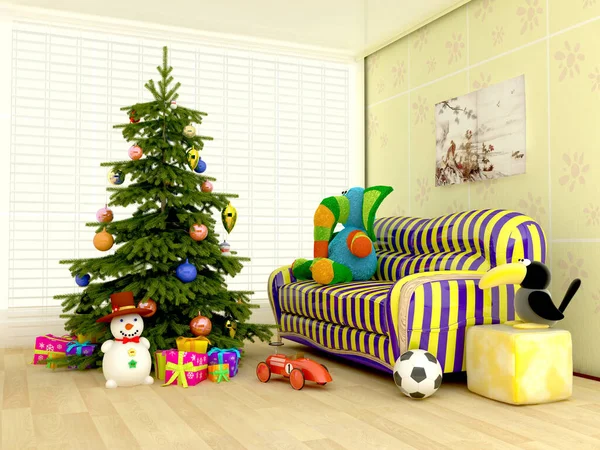 Çocuk Odasında Noel Ağacı Var Hazırlayıcı — Stok fotoğraf