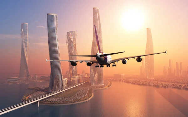 Passenger Airplane Landscape Render — Stock Photo, Image