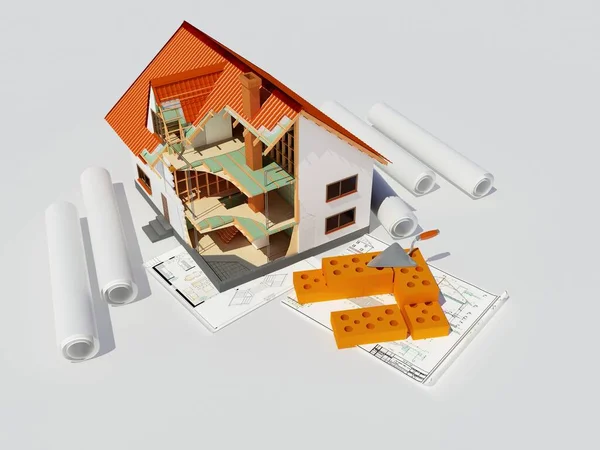 Model Cottage White Background Render — Stock Photo, Image