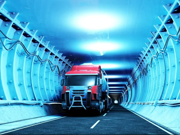 Vrachtwagen Tunnel Renderen — Stockfoto