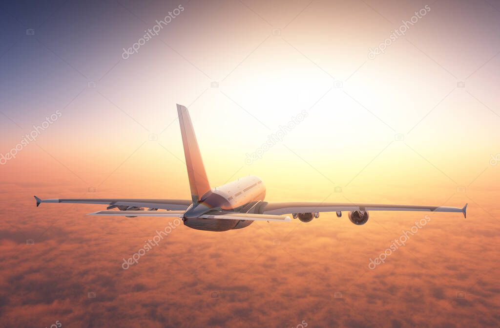 Passenger plane above the clouds. 3d render