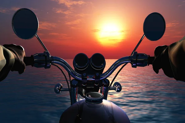 Вид Мотоцикл Тлі Моря Рендеринг — стокове фото
