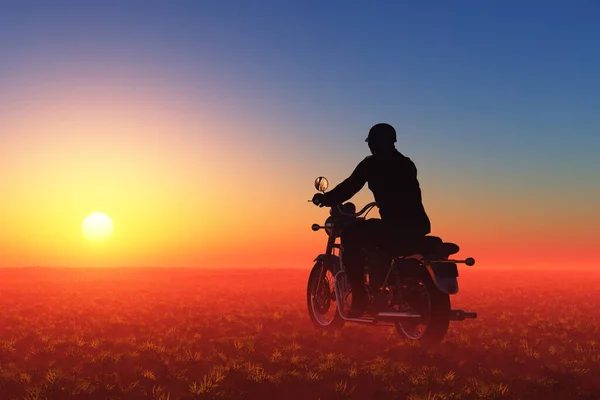 Motorradfahrer Auf Dem Hintergrund Der Landschaft Renderer — Stockfoto