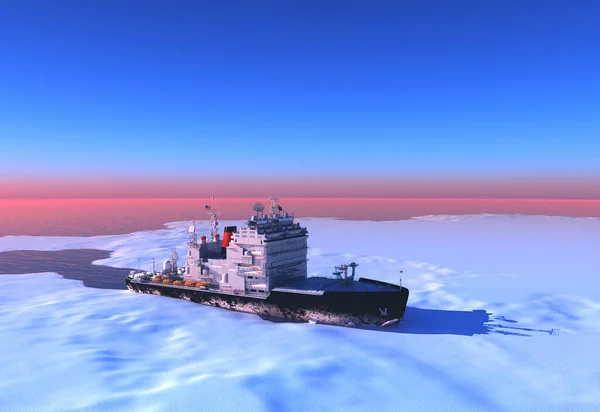 Buzkıran Gemi Denizde Buzun Üzerinde Render — Stok fotoğraf