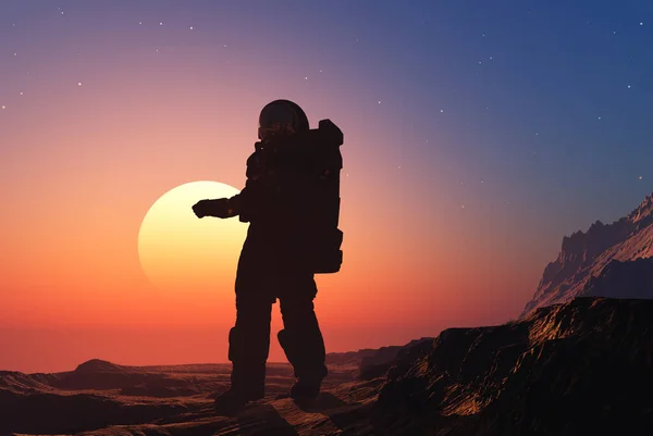 Astronaute Sur Fond Planète Rendu — Photo