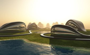 3D modern şehir görüntüsü
