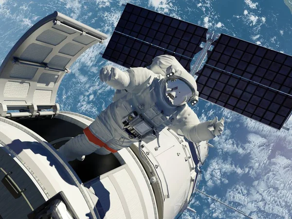 Astronaut Gaat Door Het Luik Ruimte Elementen Van Dit Beeld — Stockfoto