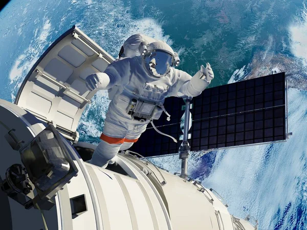 Astronaute Traverse Écoutille Pour Entrer Dans Espace Elemen Cette Image — Photo