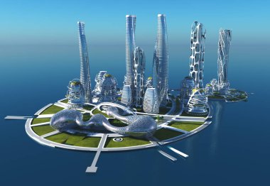 Sudaki şehir, 3D görüntüleme.