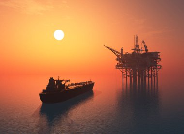 Tanker denizde, 3D görüntüleme.