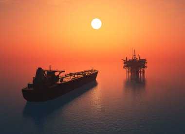 Tanker denizde, 3D görüntüleme.