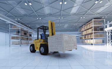 Kamyon boş hangarda. 3d hazırlayıcı