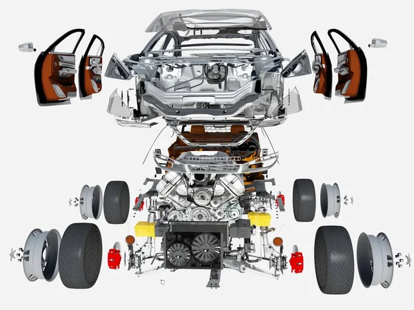 Детали Автомобиля Белом Фоне Рендеринг — стоковое фото