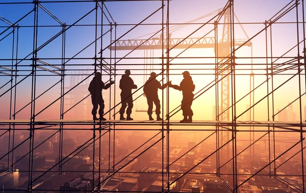 Silhuett Arbetare Bakgrunden Skyskrapor Render — Stockfoto
