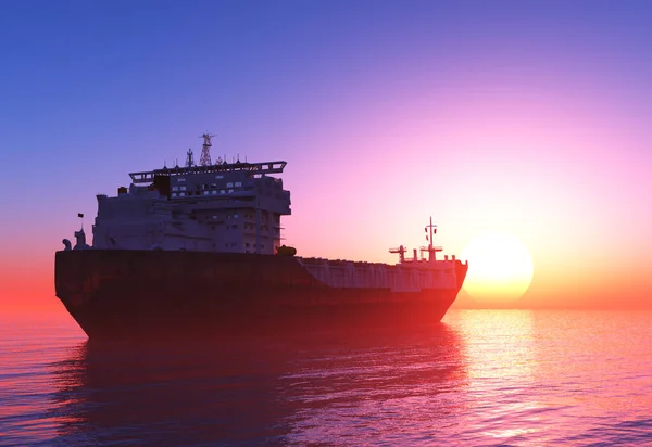 Tanker Zee Bij Zonsondergang Renderen — Stockfoto