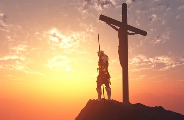 Crucificado Jesús Los Soldados Desierto Rendir — Foto de Stock