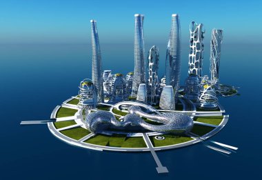 Denizdeki Gelecek Şehir 3D görüntüleme